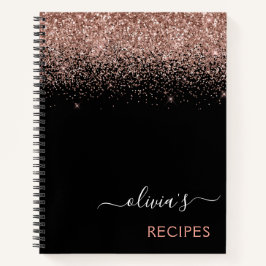 Cookbook Rose Gold Rosa Schwarzer Glitzer Monogram Notizbuch