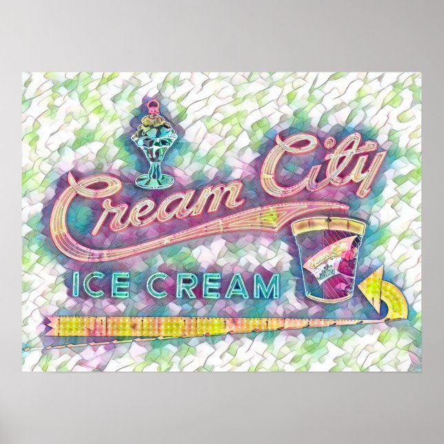 Cookeville, TN Cream City Neon signieren Wasserfar Poster (Vorne)