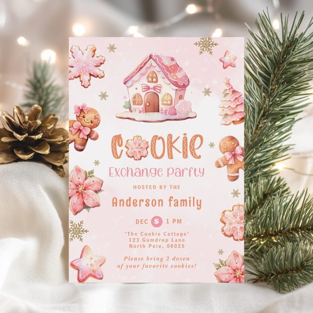 Cookie-Austausch Party Weihnachts-Pink-Lebkuchen Einladung (Von Creator hochgeladen)
