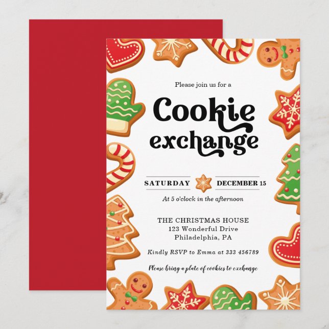 Cookie-Austausch Party Weihnachtseinladung Einladung (Vorne/Hinten)