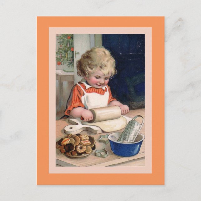 Cookie Backen bei Weihnachtskarte Feiertagspostkarte (Vorderseite)