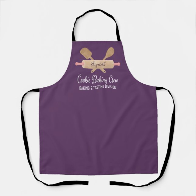 Cookie Backen Crew Lila Küche Monogramm Name Schürze (Vorderseite)