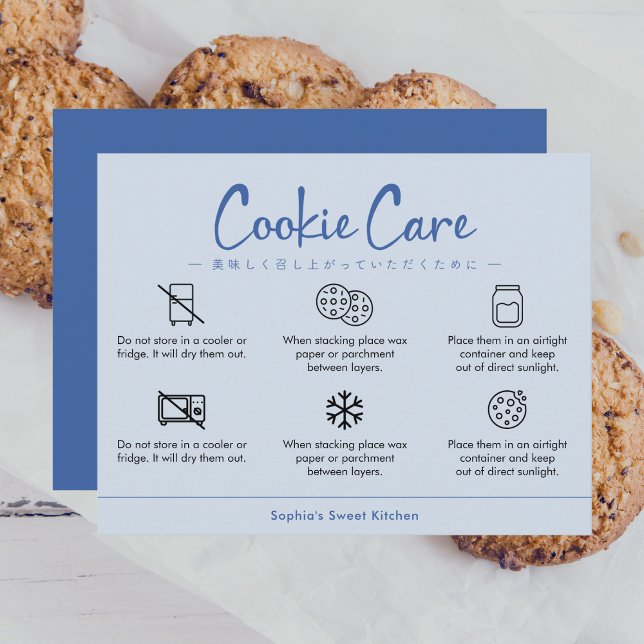 Cookie Care Instructions Dusty Blue Minimalist Dankeskarte (Von Creator hochgeladen)