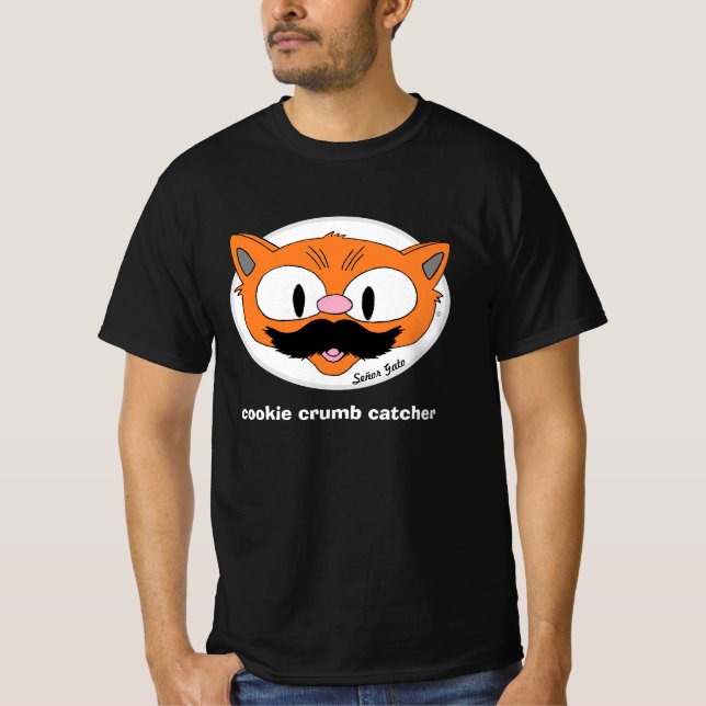 Cookie Crumb Catcher Cartoon Cat Mustache Spaß T-Shirt (Vorderseite)