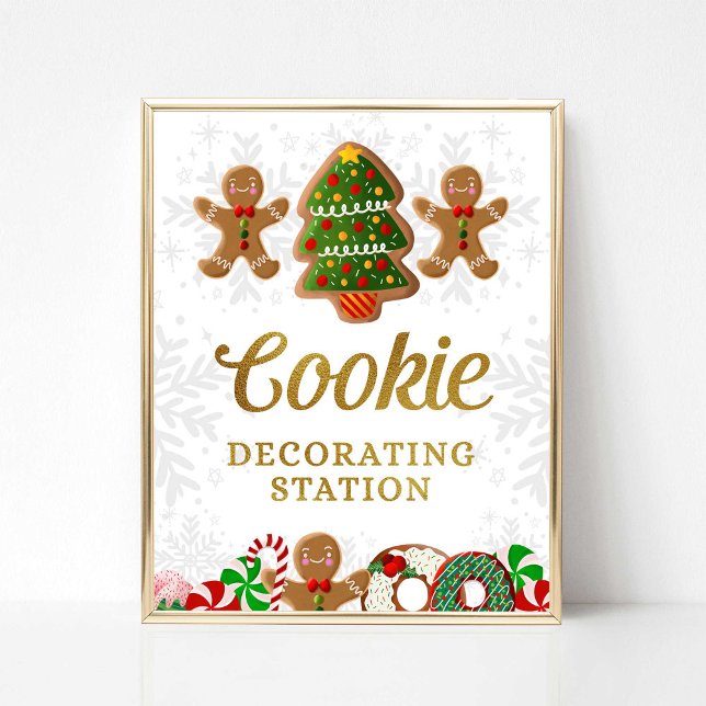 Cookie Decoration Station Weihnachtszeichen Party Poster (Cookie Decorating Station Christmas Party Sign, Sweet Christmas)