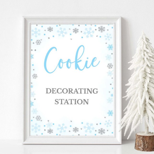 Cookie Decorations Station Signieren Winter Blue Z Poster (Cookie Decorating Station Winter Blue & Silver Baby Shower, Bridal Shower, Birthday Sign)