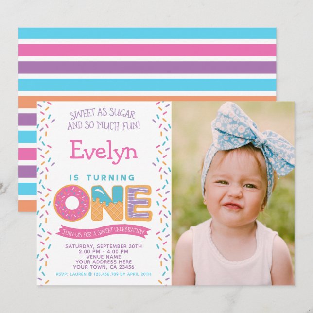 Cookie Donut Glace, Invitation de Bonbons Avec Pho (Devant / Derrière)