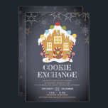 Cookie-Exchange Einladung<br><div class="desc">Cookie Exchange Weihnachtseinladung. Anpassbarer Text auf der Tafel mit einem süßen Lebkuchenhaus und Schneeflocken. Ausgezeichnet für Ihre Weihnachtskekse-Swaps. Die Farben Weiß, Gold, Blassblau, Holzkohle, Gelb, Rot, Ingwer und Grün. Vollfarben Vollblutdruck vorne und hinten. Finden Sie passende Produkte in unserem Shop, Life on Memory Lane, und eine große Auswahl an leicht...</div>