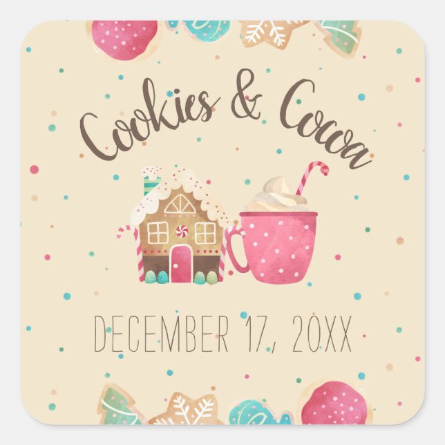 Cookie Exchange Festliches Weihnachts-Party Thema Quadratischer Aufkleber (Vorderseite)