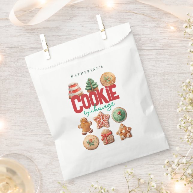 Cookie Exchange Red Green Weihnachtsfeier Geschenktütchen (Ausgeschnitten)