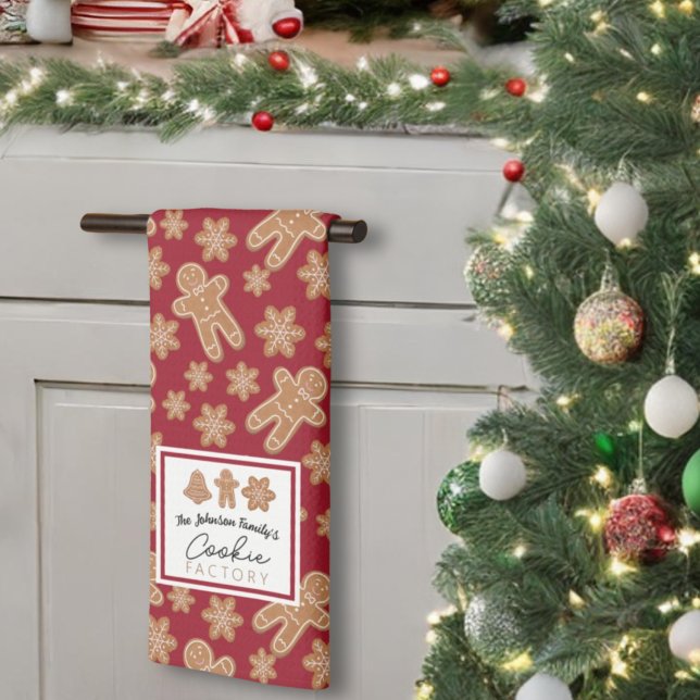 Cookie Factory Familie Name Gingerbread Burgund Geschirrtuch (Von Creator hochgeladen)