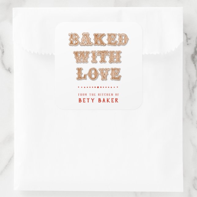 Cookie | Gebacken mit Liebe aus der Küche von Quadratischer Aufkleber (Tasche)
