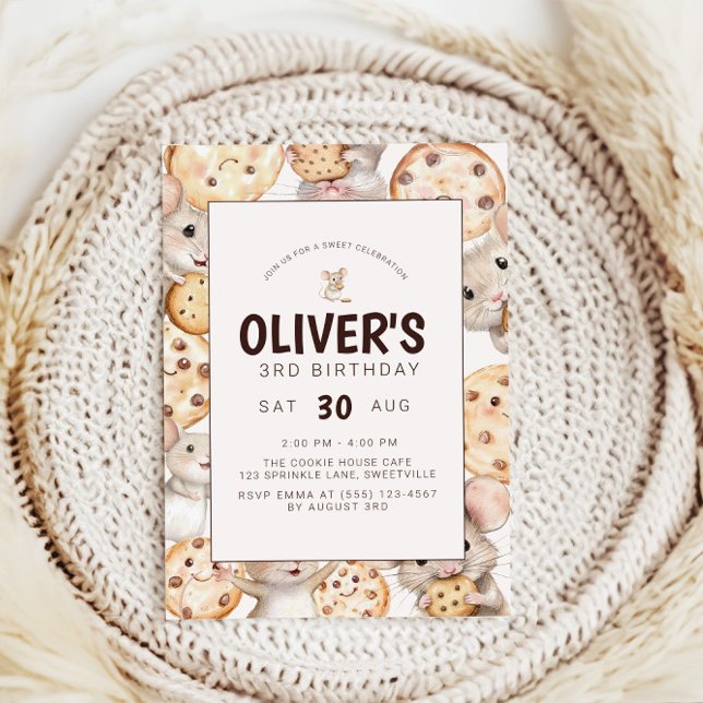 Cookie & Maus Kindergeburtstag Einladung (Sweet Cookie Mouse Theme Kid Birthday Invitation)