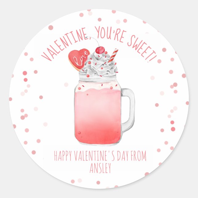 Cookie Milkshake Classroom Valentine Foto Runder Aufkleber (Vorderseite)