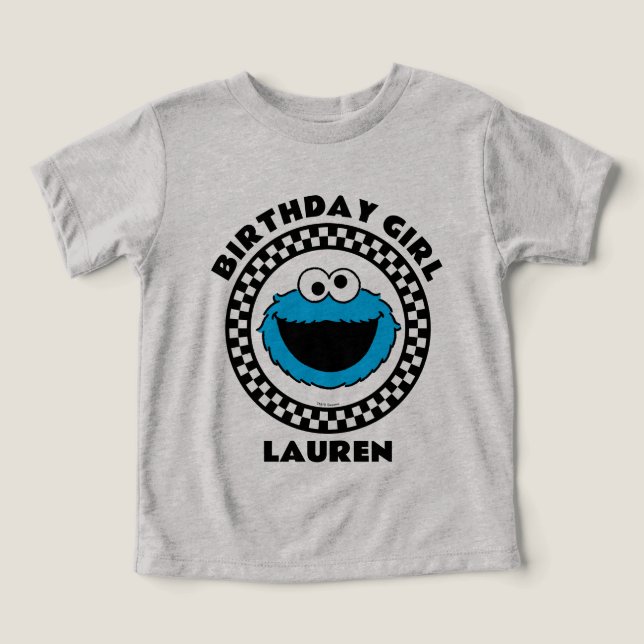 Cookie Monster À damiers Fille d'anniversaire (Design Recto)