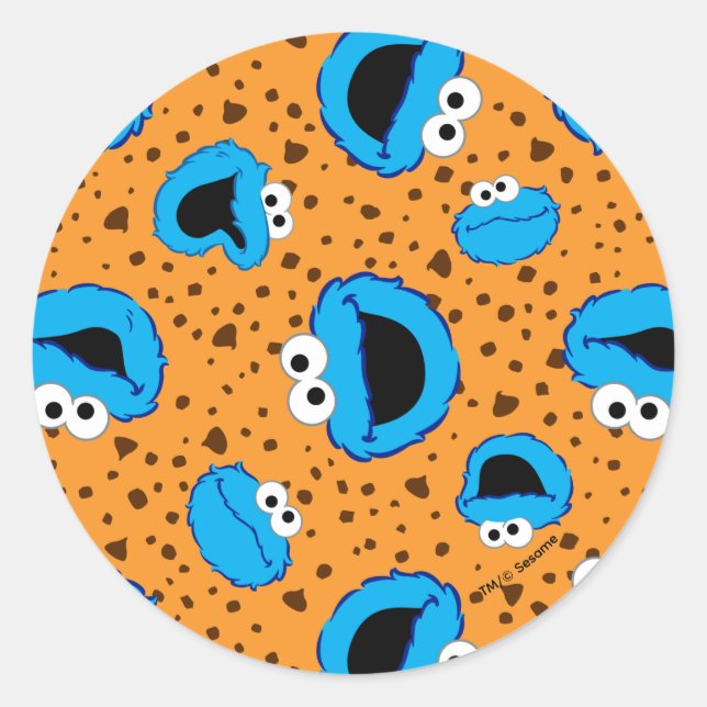 Cookie Monster auf Cookie-Muster Runder Aufkleber (Vorderseite)