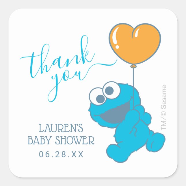 Cookie Monster Baby Dusche Vielen Dank Quadratischer Aufkleber (Vorderseite)