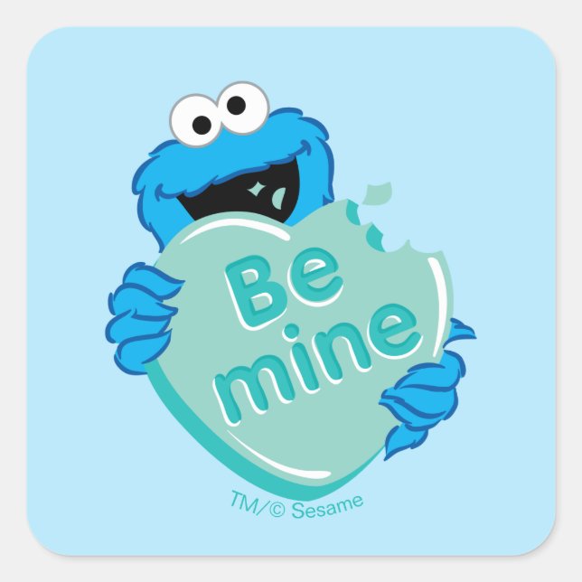 Cookie Monster "Be Mine" Valentine's Heart Candy Quadratischer Aufkleber (Vorderseite)