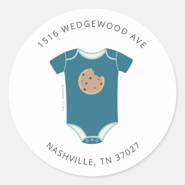 Cookie Monster Bodysuit Kinderdusche Adresse Runder Aufkleber (Vorderseite)