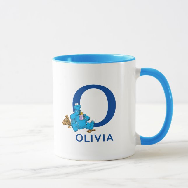 Cookie Monster Eating Cookies Name & Monogram O Tasse (Rechts)