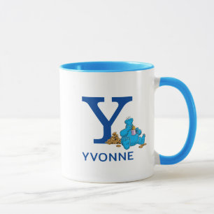 Cookie Monster Eating Cookies Name & Monogram Y Tasse