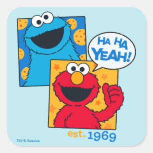 Cookie Monster & Elmo Ha Ha Yeah Quadratischer Aufkleber