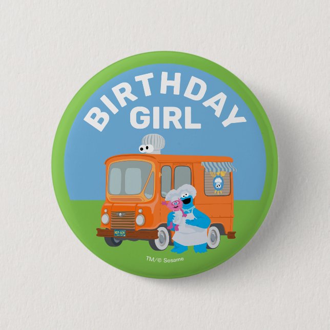 Cookie Monster Food Truck Birthday Girl Button (Vorderseite)