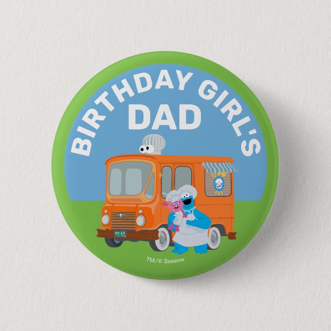 Cookie Monster Food Truck Birthday Girl's Vater Button (Vorderseite)
