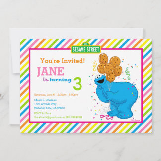 Cookie Monster gestreift Geburtstag Einladung