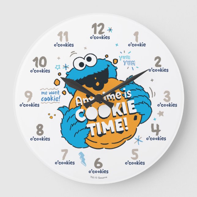 Cookie Monster | Jede Zeit ist Cookie-Zeit Große Wanduhr (Vorderseite)