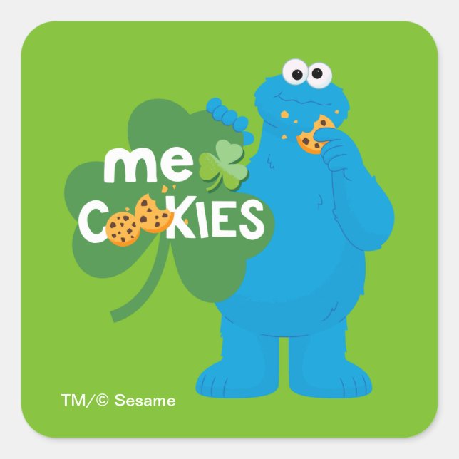 Cookie Monster | Kleeblatt Liebe Quadratischer Aufkleber (Vorderseite)