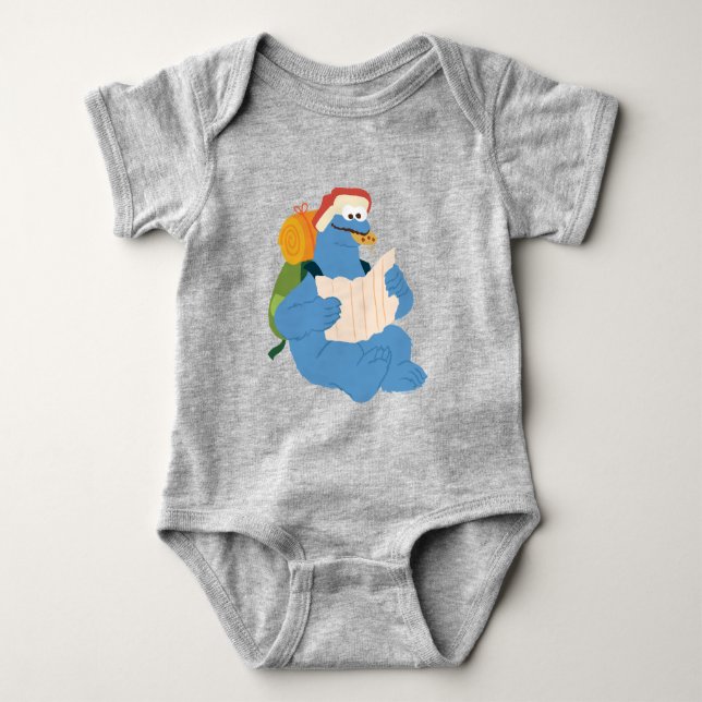 Cookie Monster Lesen einer Karte Baby Strampler (Vorderseite)