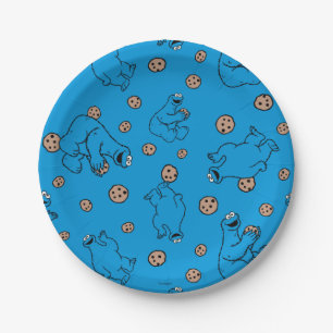 Cookie Monster und Cookies Blaues Muster Pappteller
