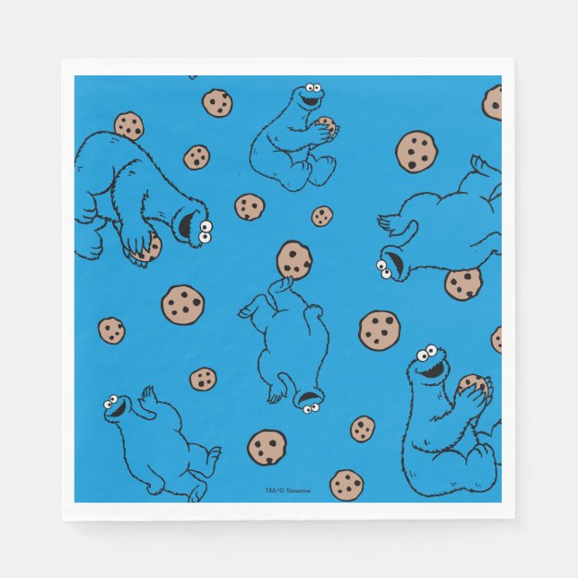Cookie Monster und Cookies Blaues Muster Serviette (Vorderseite)