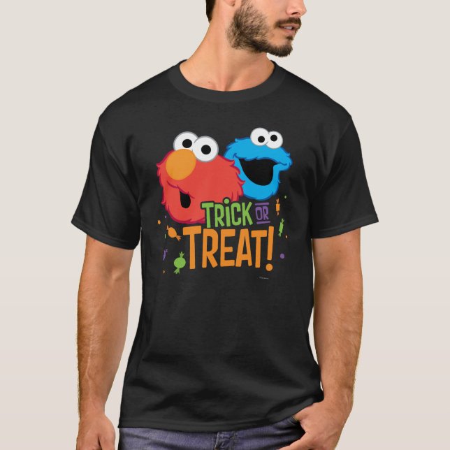 Cookie Monster und Elmo - Trick oder Treten T-Shirt (Vorderseite)