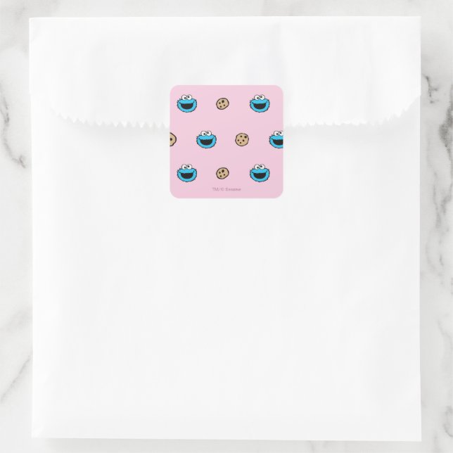 Cookie Monster und Kekse Rosa Muster Quadratischer Aufkleber (Tasche)