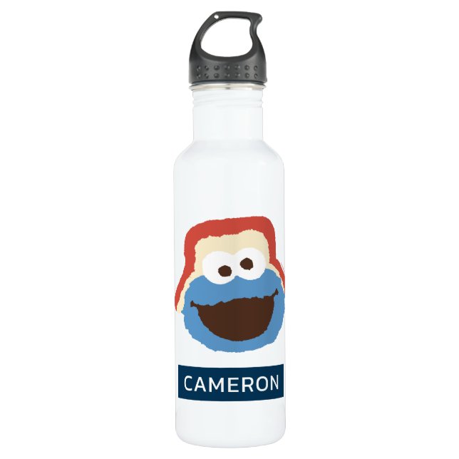 Cookie Monster Woodland Face | Name hinzufügen Edelstahlflasche (Vorderseite)