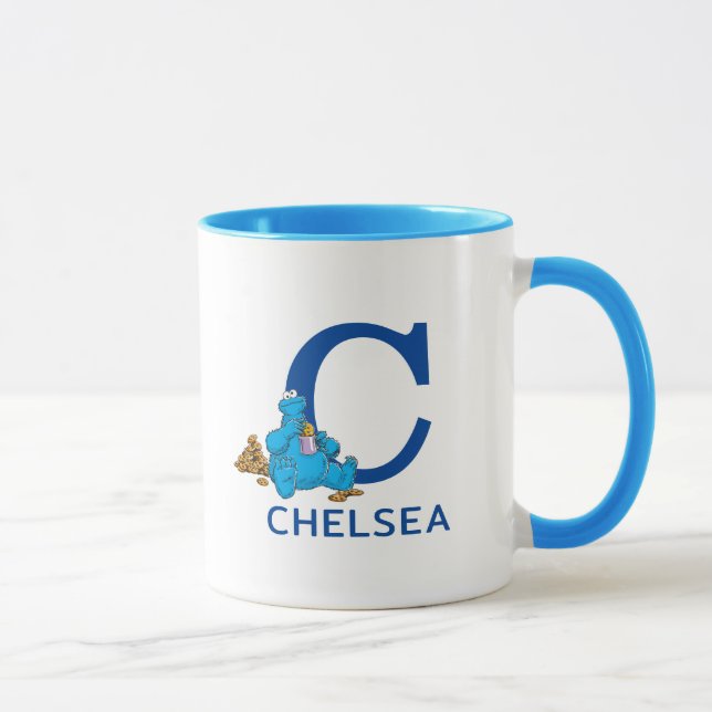Cookie-Monster zum Essen von Cookies Name & Monogr Tasse (Rechts)