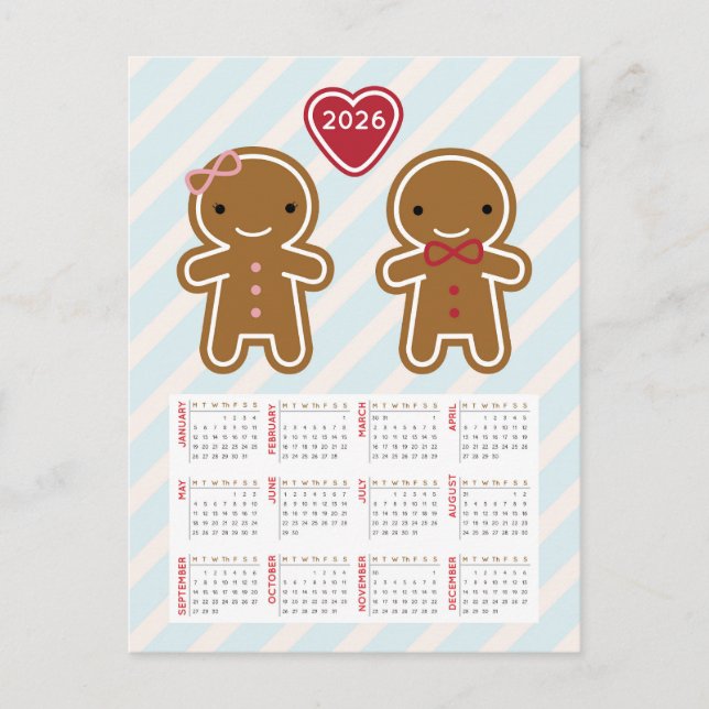 Cookie Niedlich Kawaii Gingerbread Man 2026 Kalend Postkarte (Vorderseite)