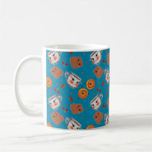 Cookies, Buns: blaues Hintergrundmuster Kaffeetasse