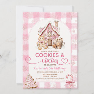 Cookies & Cocoa Birthday Pink Snowflakes Holiday Einladung