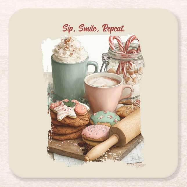 Cookies, Cocoa & Christmas Cheer Rechteckiger Pappuntersetzer (Vorderseite)