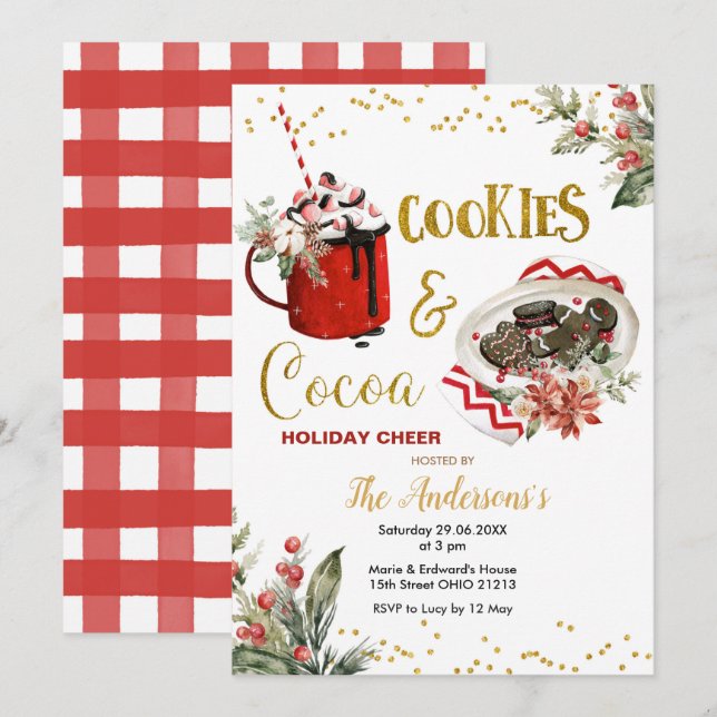Cookies & Cocoa Holiday Invitation de fête de la f (Devant / Derrière)