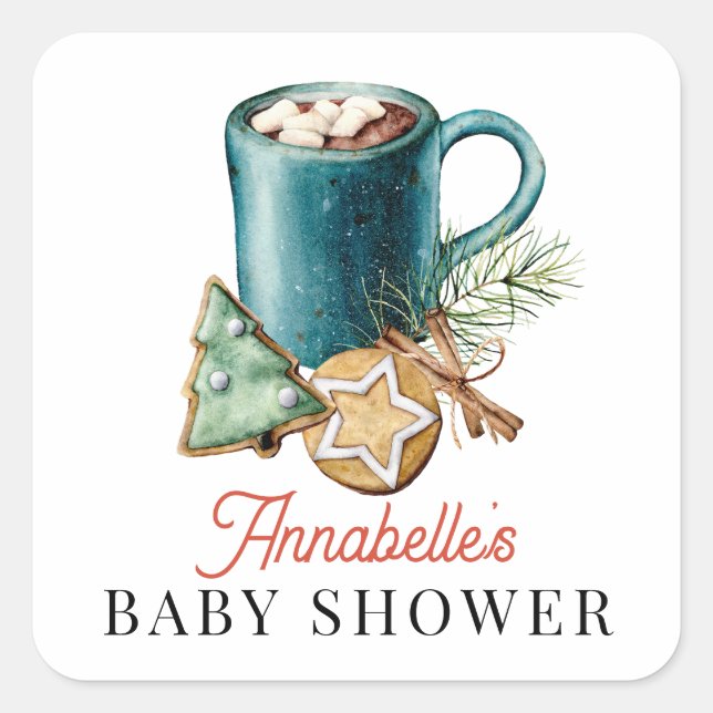 Cookies & Cocoa Weihnachtsgeschenk Kinderdusche Quadratischer Aufkleber (Vorderseite)