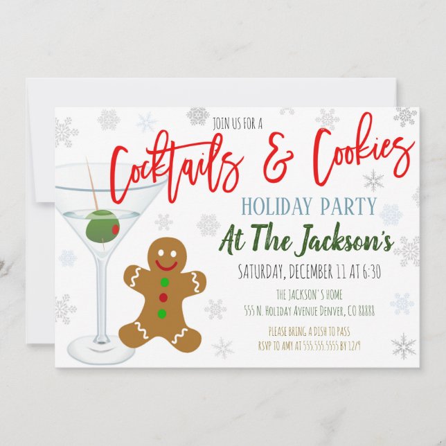 Cookies et cocktails Invitation à la fête de Noël (Devant)