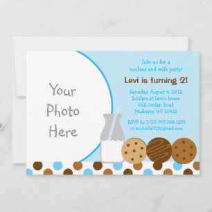 Cookies et Milk Blue Photo Invitations d'anniversa