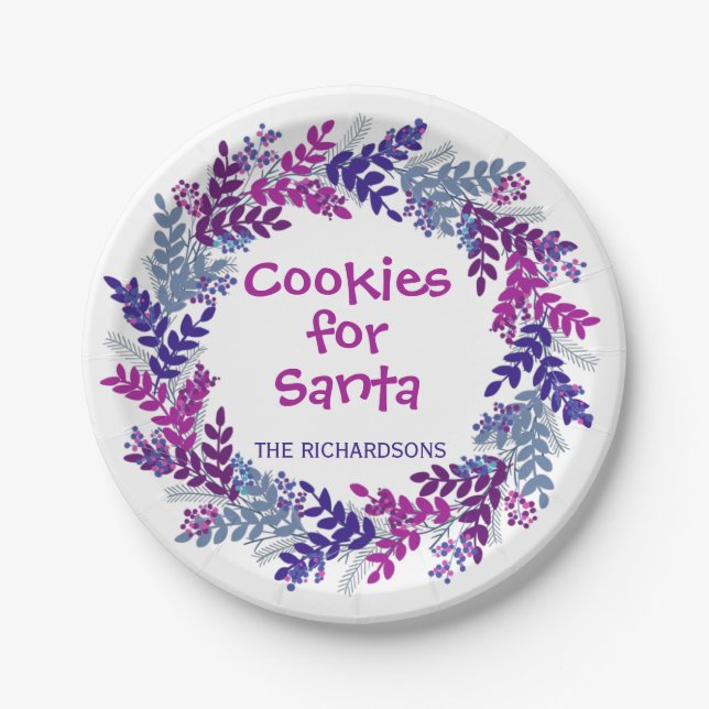 Cookies für den Weihnachtskranz Lila Pappteller (Vorderseite)