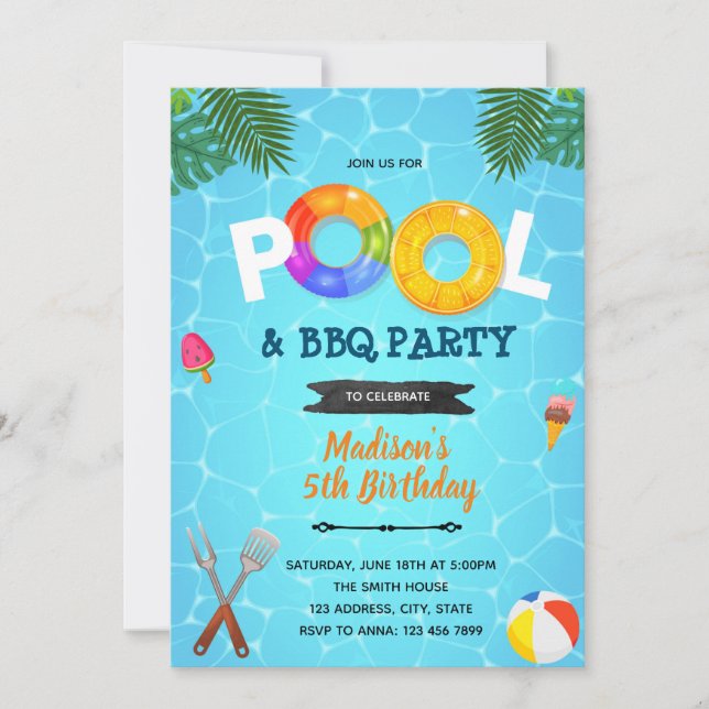 Cookies GRILLEN Pool Party Einladung (Vorderseite)