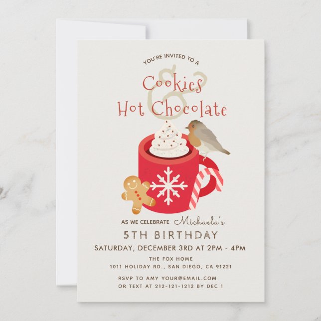 Cookies & Hot Chocolate Roter Geburtstag Einladung (Vorderseite)