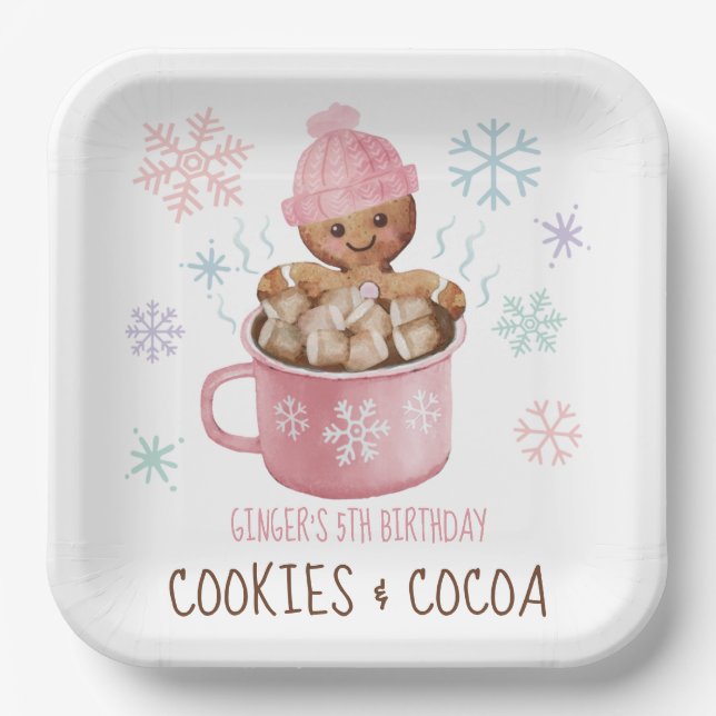 Cookies & Kakao Lebkuchen Mädchen Winter Geburtsta Pappteller (Vorderseite)